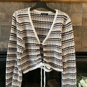 Emory Park Black and White Striped Cardigan
